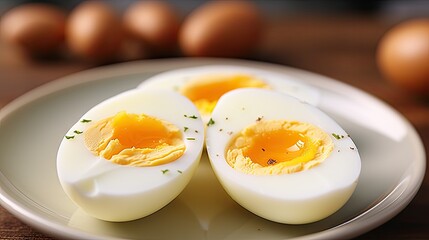 Sticker -  two hard boiled eggs on a plate with a few other eggs in the background.  generative ai