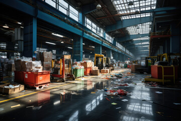 Poster - A bustling recycling center where materials are sorted and processed for a second life in the circular economy. Generative Ai.