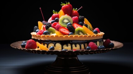 Sticker -  a cake with a lot of fruit on top of it.  generative ai