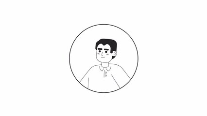 Poster - Mexican young man relaxed standing black and white 2D avatar animation. Cheerful guy latinamerican outline cartoon 4K video, alpha channel. Positive confident posing animated portrait isolated