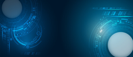 Fototapete - Engineering vector illustration. Modern science technology background. Futuristic web banner template. Internet security, protection. Digital internet communication on blue background.