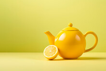 Creative Design Of A Lemon-shaped Teapot On A Yellow Background 