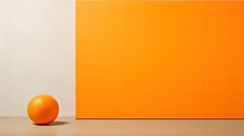  An Orange Sitting In Front Of A Bright Orange Wall In A Room.  Generative Ai