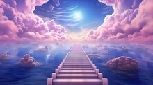  A Stairway Leading To A Sky Filled With Clouds And Stars.  Generative Ai