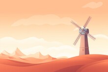 Minimalist Illustration Of A Windmill, Capturing Its Essence In Clean Lines And Simple Shapes.