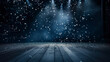 Festivity illustration with navy blue sparkling confetti raining on empty stage with beam of light. Empty room on festive stage with blue confetti.