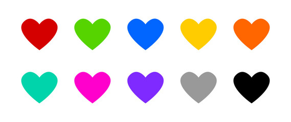 Poster - Basic Red Green Yellow Blue Orange Pink Purple Gray and Black Heart Symbol Sign Icon Set. Vector Image.