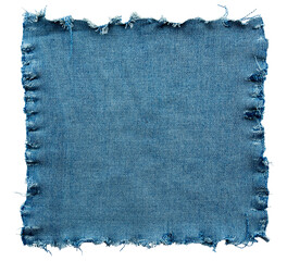 piece of torn denim on a white background. denim texture