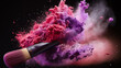 make up brush in a colorful explosion of colors in purple, pink and red