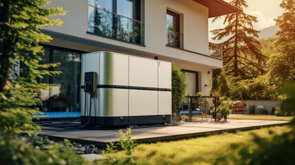 Poster - Hydrogen fuel cell power generator at house, Clean energy for household.