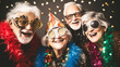 senior friends in their 70/s having fun at New Year party