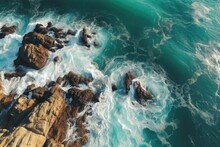 Aerial View Of Ocean Waves And Fantastic Rocky Coast