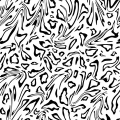 Poster - Leopard seamless pattern. Repeating animal print. Black spot isolated on white background. Repeated skin jaguar for design prints. Texture repeat spots panther. Fur cheetah. Vector illustration