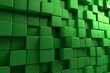 Rectangular wall of green tiles, futuristic 3D background of semigloss blocks rendered in 3D. Generative AI