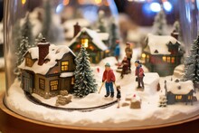 A Charming Ski Resort Scene, With Miniature Skiers, A Cozy Lodge, And A Glistening Mountain Backdrop, All Enclosed Within A Small Terrarium With A Snowy Landscape.