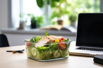 Salad lunch box. snack. food for the office, chicken healthy nutrition