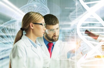 Wall Mural - chemistry science experiment in a modern laboratory, ai generated image