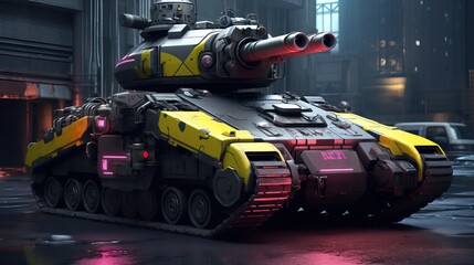 Wall Mural - Fantasy futuristic cyberpunk military tank