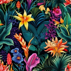 Aufkleber - Exotic Flora and Fauna Pattern