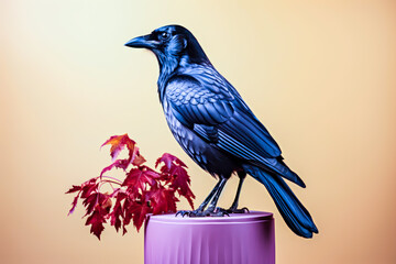 crow, minimalist, on a pastel isolated background