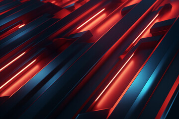 Poster - abstract technical background with lights red and blue