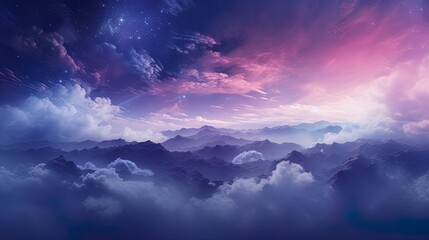 Wall Mural - Unreal sky with clouds, neon. Generation AI