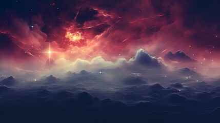 Wall Mural - Unreal sky with clouds, neon. Generation AI