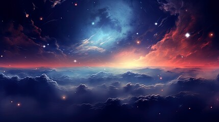 Wall Mural - Unreal sky with clouds, neon. Generation AI