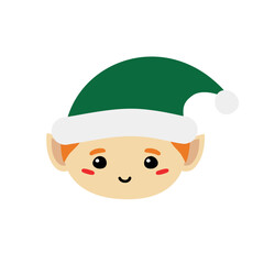 Poster - Vector flat hand drawn Santa elf face isolated on white background