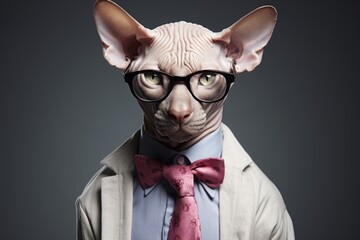 Canvas Print - A cat wearing glasses and a suit, AI