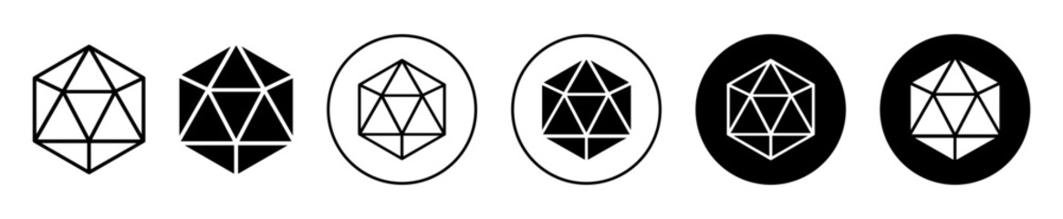 Sticker - Icosahedron geometrical figure outline icon. triangular polygon or icosahedron octagon symbol set. Geometric octahedron cube vector line logo. Isometric icosahedral sign.