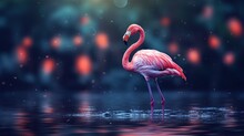 Red American Flamingo In Nature Blurred Background. AI Generated Image