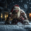 Photography Big muscular Santa Claus is Push-ups and exercise in preparation for sending gifts on Christmas Day.generative ai