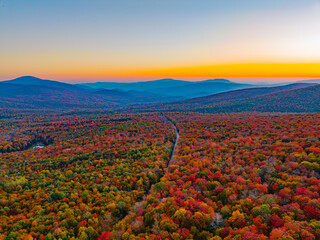 Wall Mural - landscape of autumn mountain forest and mountain range in mist