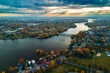 Canadian Autumn In Laval, Aerial View