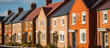Colorful English style terraced houses. Concept of suburban life. Generative AI.