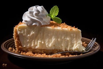 Wall Mural - A slice of New York-style cheesecake with a graham cracker crust and a generous dollop of whipped cream