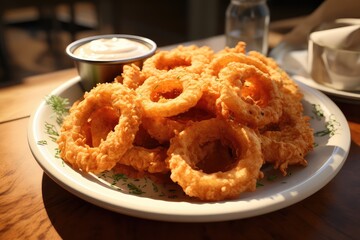 Wall Mural - A bowl of onion rings with a side of ranch dressing