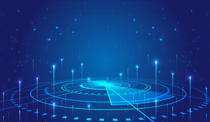 Poster - Blue circuit board with luminescent ray technology future light scene