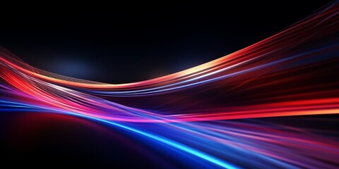 Fototapete - Abstract technology banner design. Digital neon lines on black background. : Generative AI