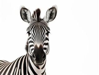 Poster - Beautiful zebra isolated over white background. Concept of animal, travel, zoo, wildlife protection, lifestyle : Generative AI