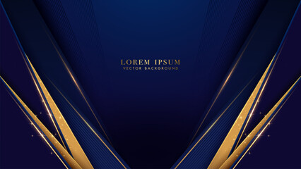 Wall Mural - diagonal blue shapes with golden lines, and glitter light effect decoration