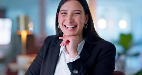 Aufkleber - Face, laughing and a confident business woman in her office at work looking happy with her corporate career. Portrait, smile and funny with a young professional employee in a company workplace