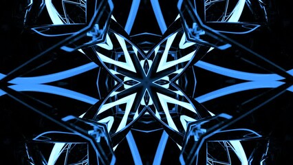 Poster - Beautiful abstract tunnel with neon light moving figures. Design. Optical illusion, concept of sci fi.