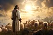 Jesus as the Good Shepherd, pastoral digital art.