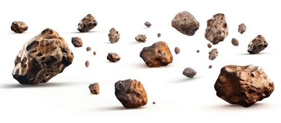 Wall Mural - Artificial Intelligence rendering of asteroids on white background