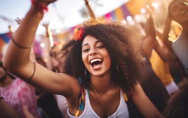 Wall Mural - Vibrant millennial dance party with joy and excitement at a lively music festival, 
