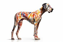 A Standing Harlequin Great Dane Dog On A Transparent Background. Generative AI
