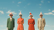 Group of people in vintage Christmas clothing - quirky and stylish - holiday - festive - minimalist modern art style