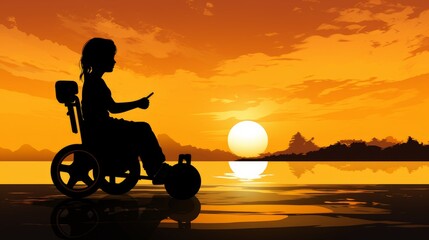 Wall Mural - Silhouette of a person with cerebral palsy engaging in assistive technology for recreation, showcasing their ability to enjoy leisure activities